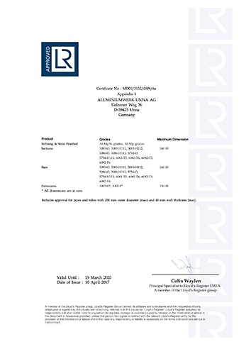 英国劳氏船级社船用铝合金精炼及半成品、-型材、棒材和挤压件制造商认证